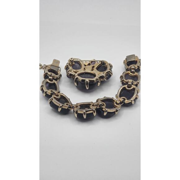 Vintage Purple Cabochon Bracelet & Brooch Set – Gold Tone Statement Costume... - Picture 5 of 7